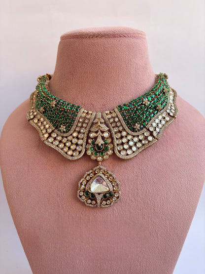 Green Moissanite Choker Pearl Drop Necklace