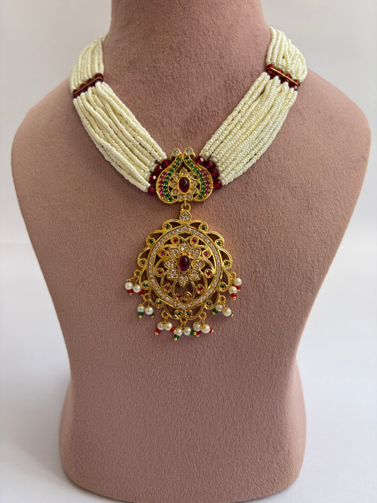 Antique Look Gold Plated Perl Mala necklace