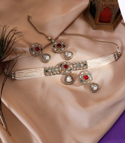 Navratna Pearl Choker Necklace