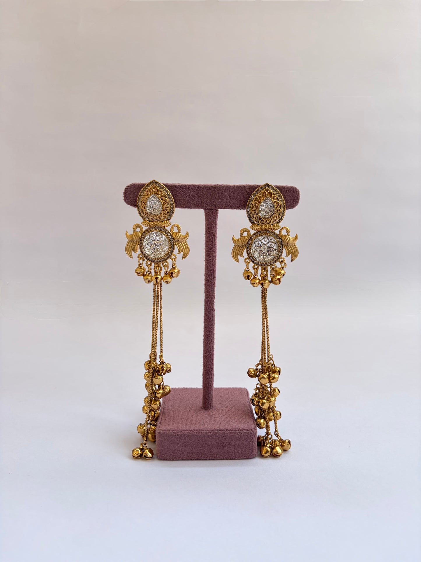 Long Kashmiri Kundan Engraved Earrings