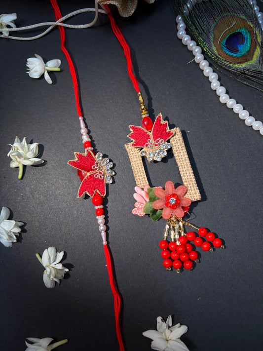 Traditional Red Designer Bhaiya Bhabhi Rakhi Set