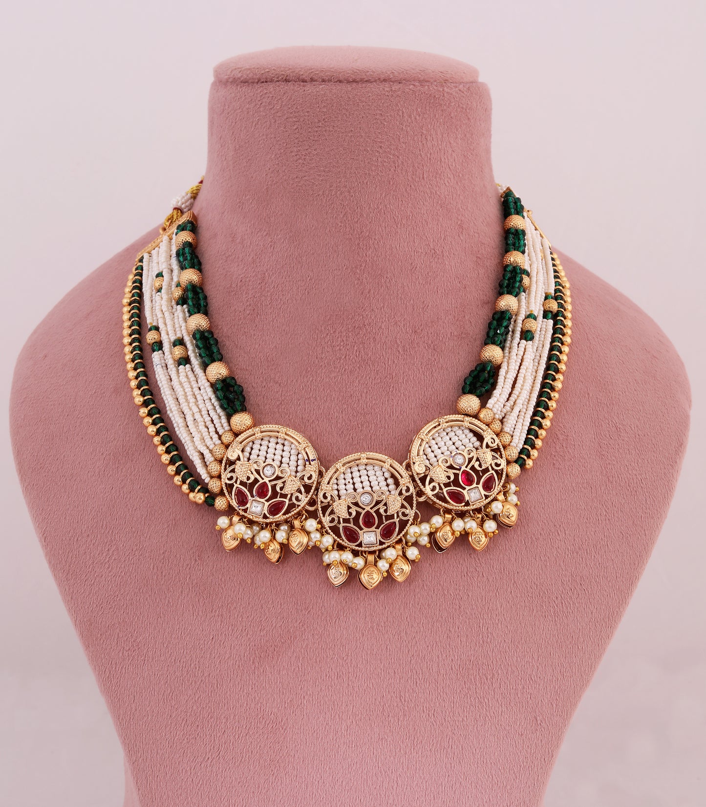 Multi-Strand Beaded Kundan Necklace