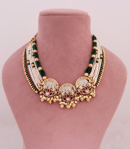 Multi-Strand Beaded Kundan Necklace