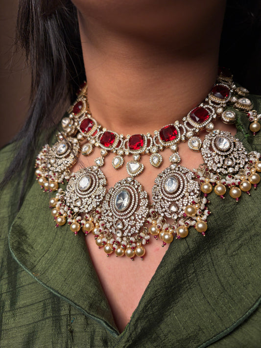 Premium Finish Ruby Moissanite Kundan Bridal Necklace