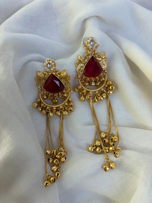 Red Stone Triangle Drop Earrings