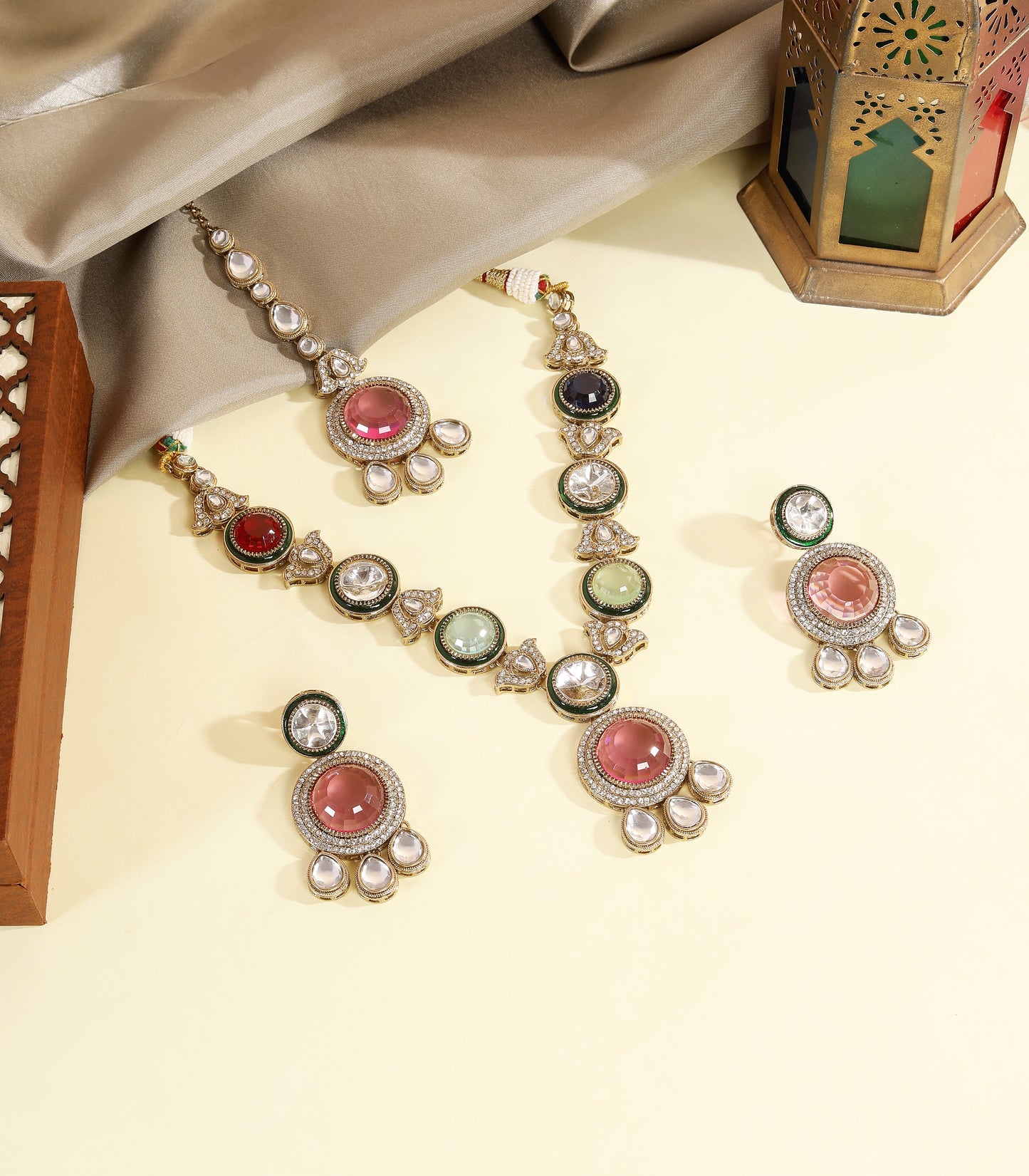Navratna Pendant Statement Necklace