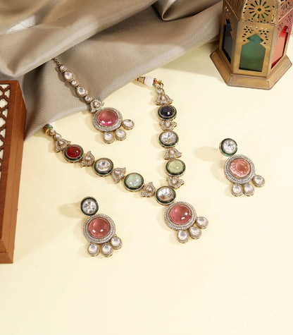 Navratna Pendant Statement Necklace