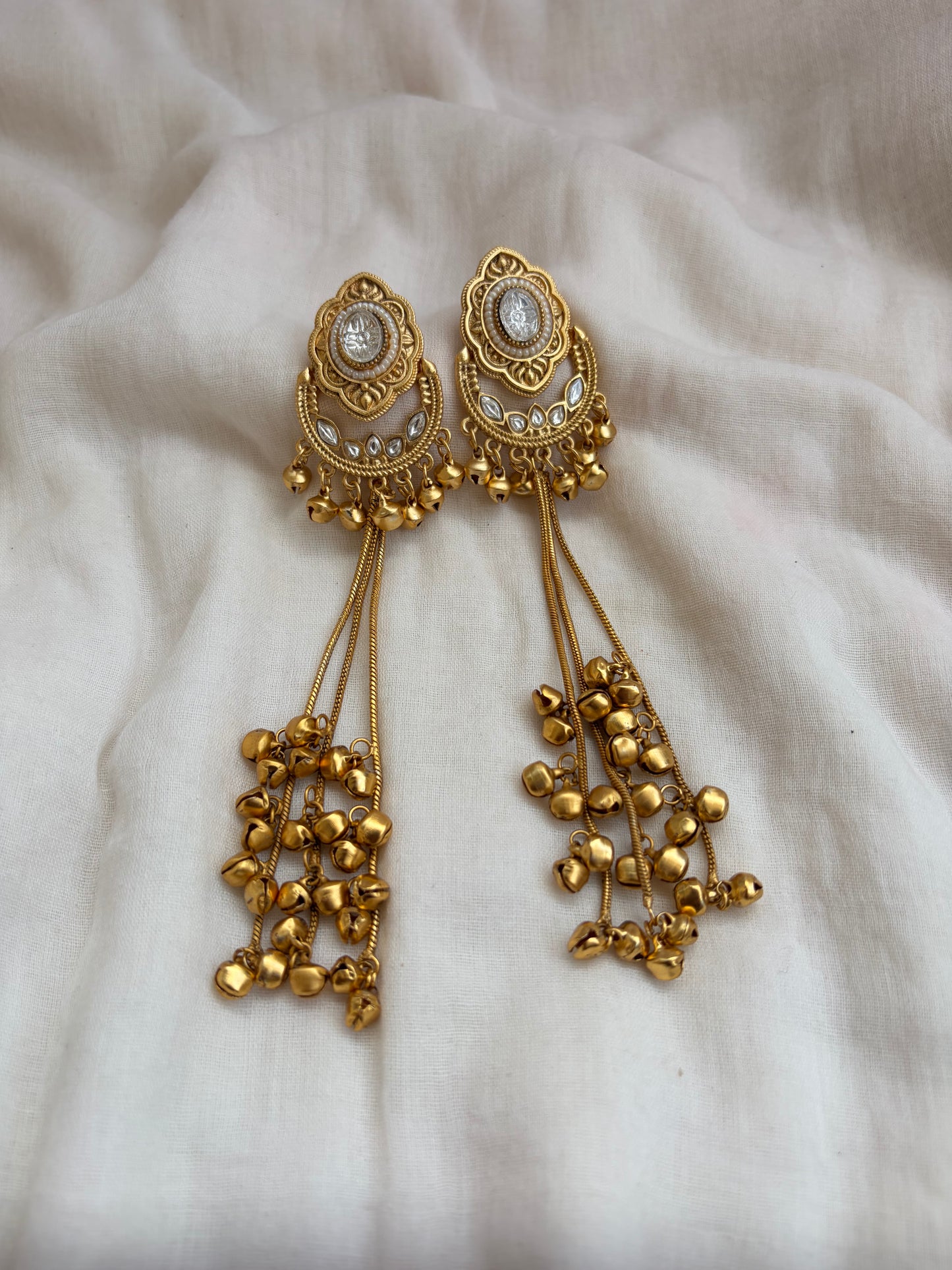 Long Kashmiri Kundan Ghugroo Earrings