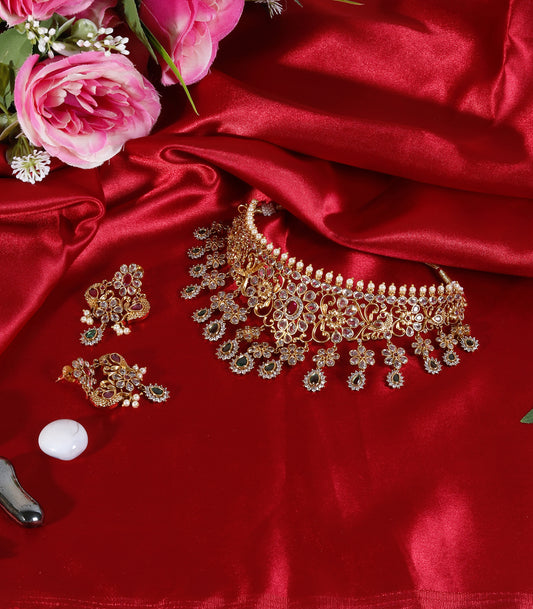 Kundan Green Drop Choker Necklace
