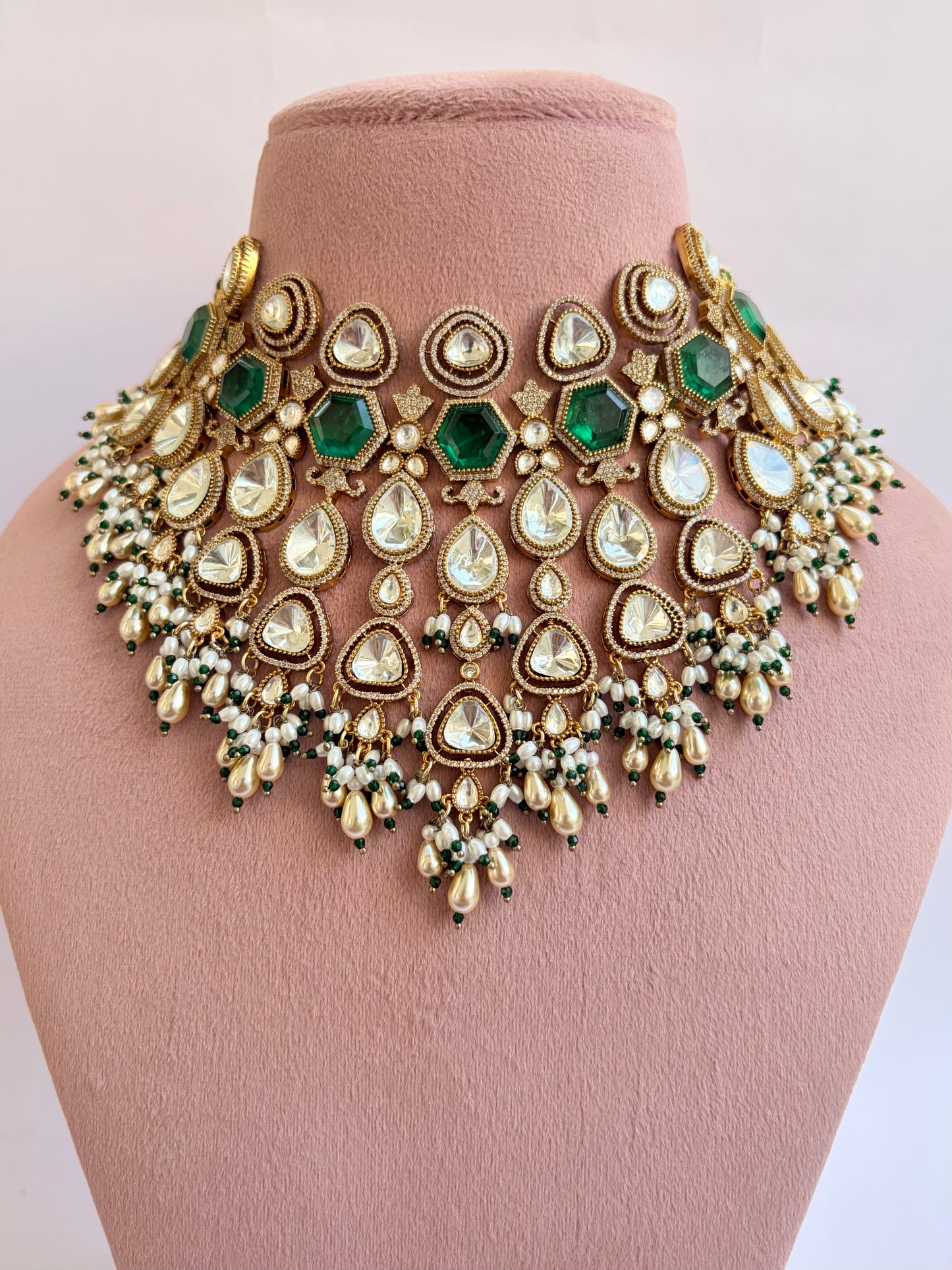 Heavy Moissanite Kundan Bridal Necklace Set