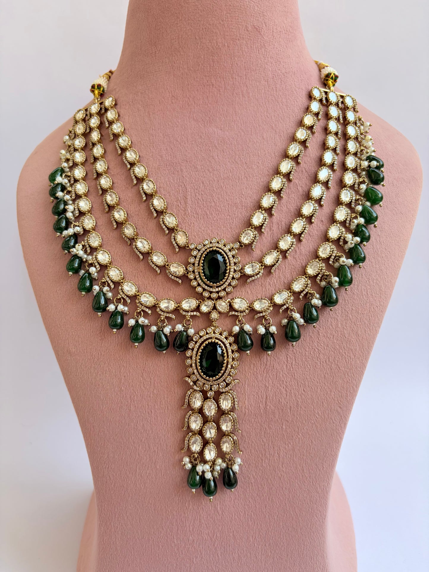 Green White Moissanite Statement Necklace Set