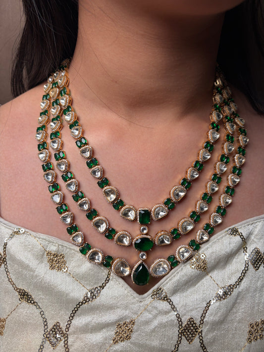 Multi Layer Green Moissanite Beads Necklace