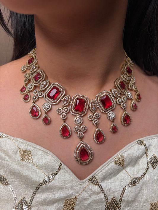Red Moissanite Polki Bridal Choker Set