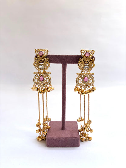 Morden Kashmiri Long Earrings with pink touch