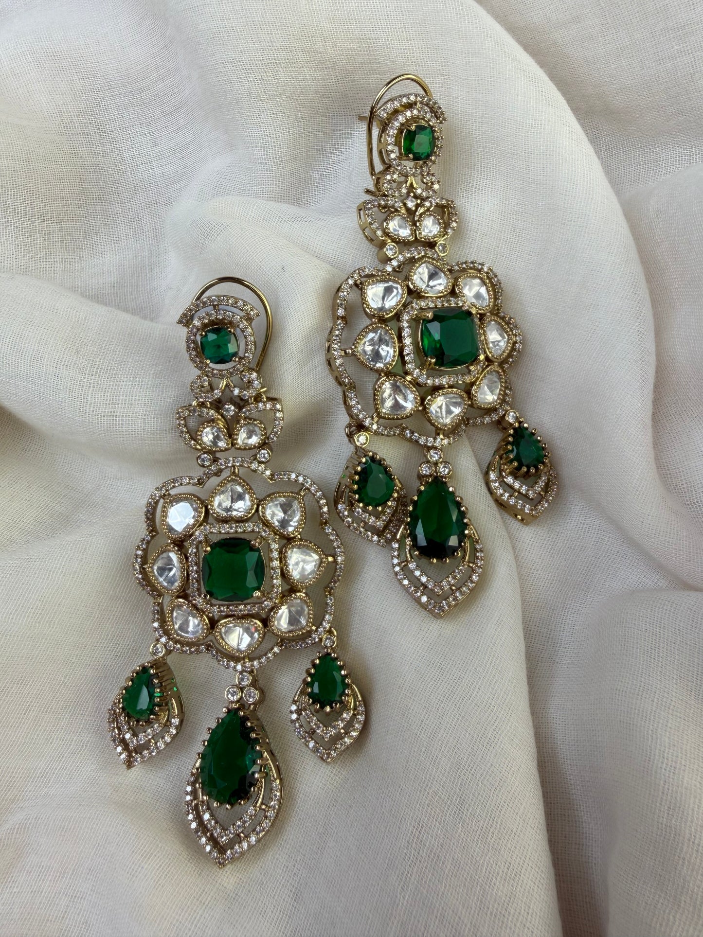 Green Moissanite Floral Semi Bridal Necklace