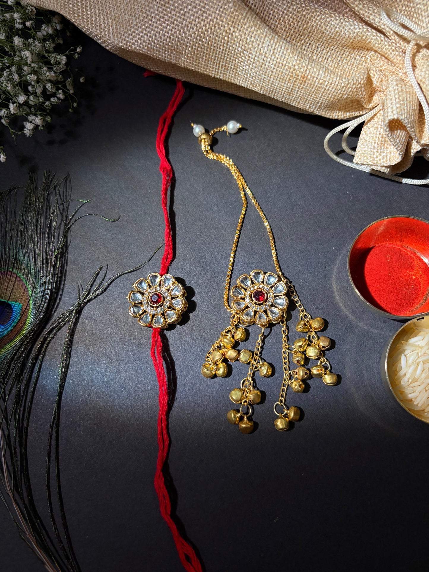 Red Kashmiri Bracelet with Rakhi (Combo of 2)