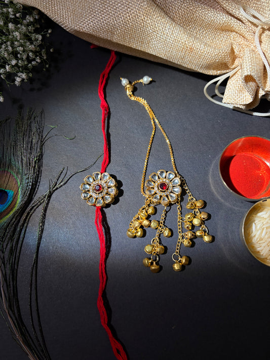Red Kashmiri Bracelet with Rakhi (Combo of 2)