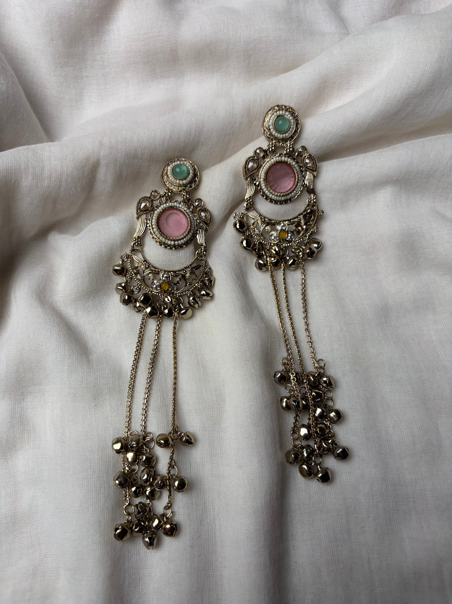Pink Stone Pearl Drop Earrings
