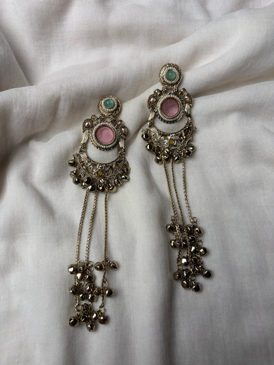 Pink Stone Pearl Drop Earrings