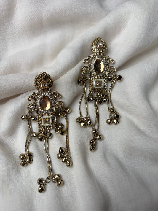 Antique Gold Hanging Kashmiri Earrings