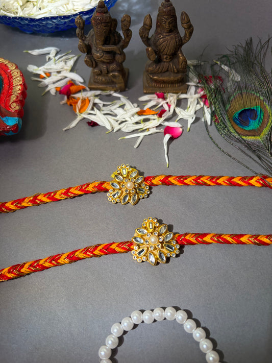 Pearl Kundan Floral Rakhi