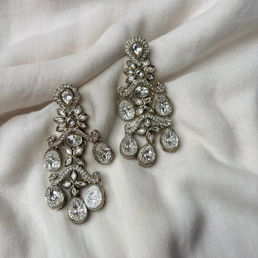 Diamond Polki Style Cluster Drop Earrings