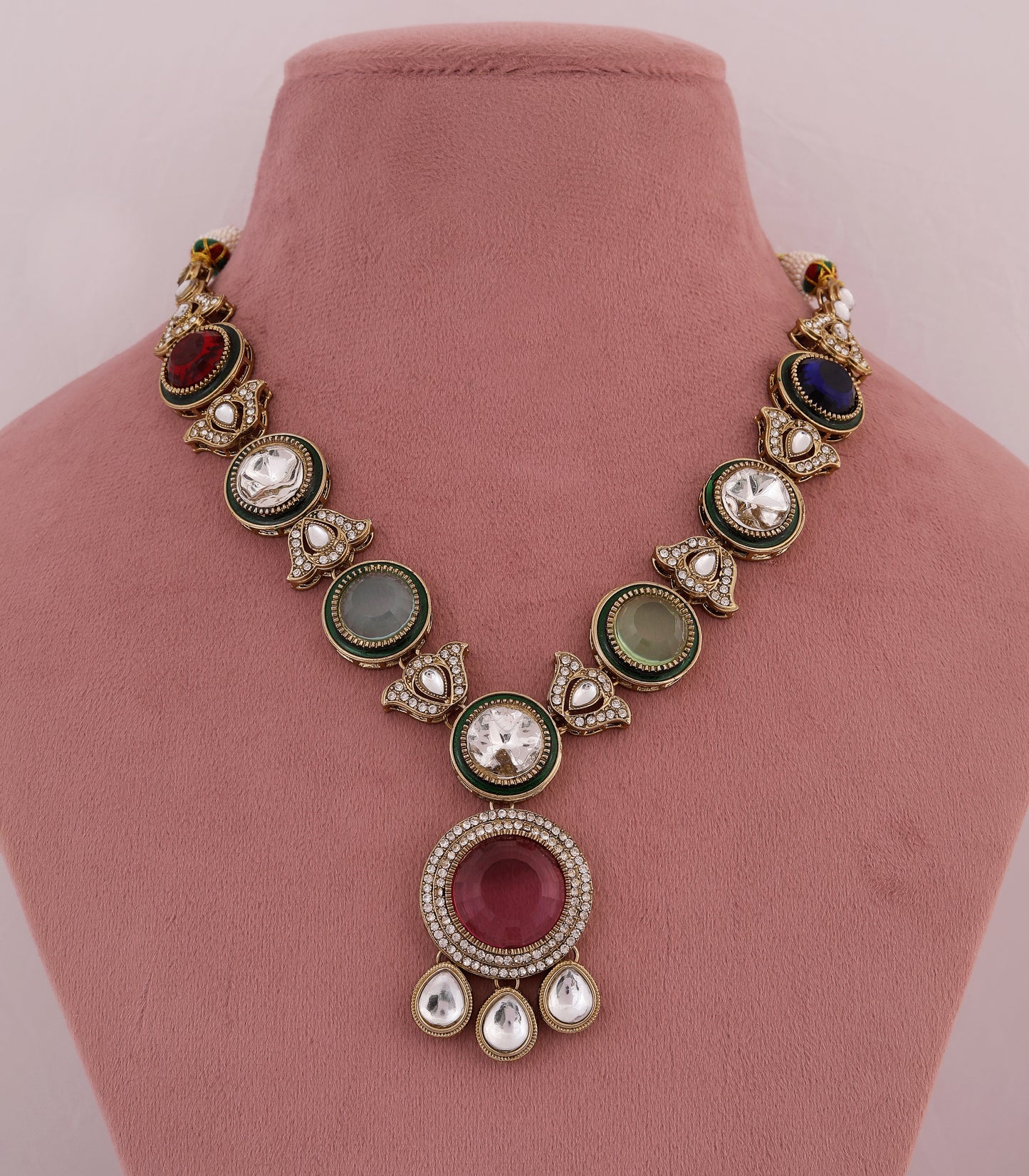 Navratna Pendant Statement Necklace