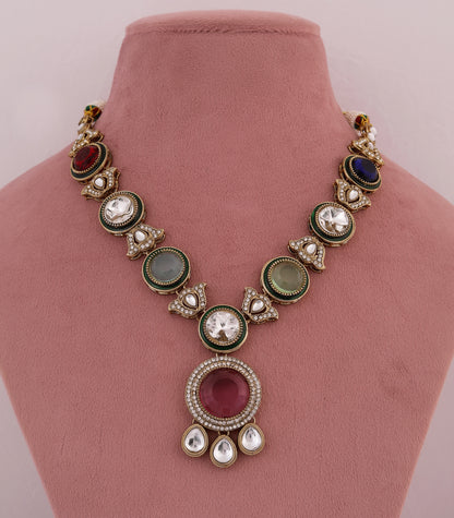 Navratna Pendant Statement Necklace