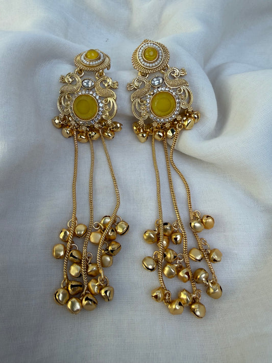 Yellow Stone Kundan Drop Earrings