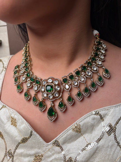 Green Moissanite Floral Semi Bridal Necklace