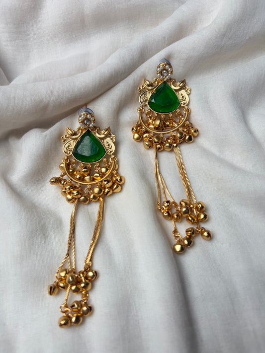 Green Stone Triangle Drop Earrings