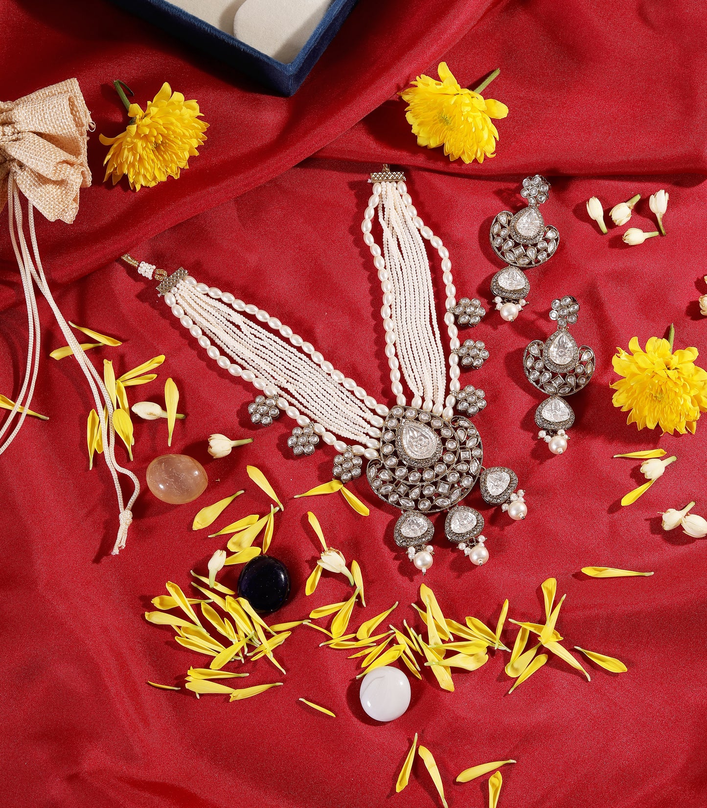Layered Pearl Mid Length Kundan Necklace