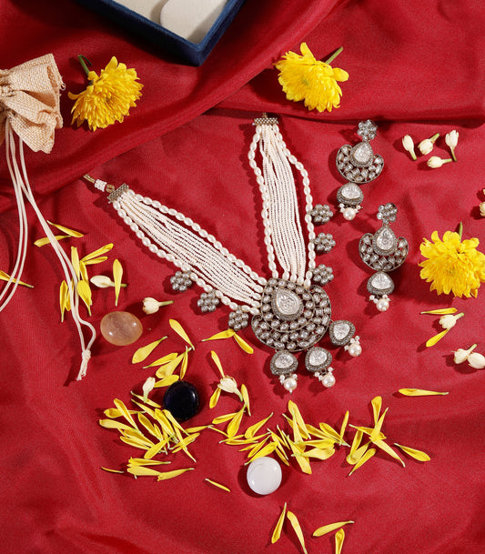 Layered Pearl Mid Length Kundan Necklace