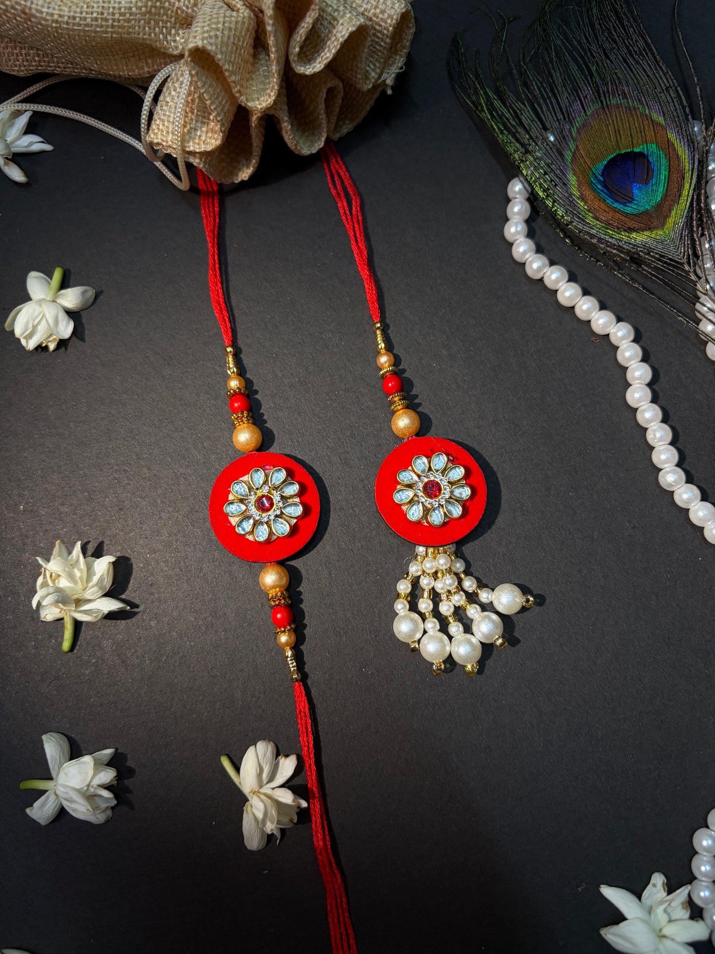 Royal Red Kundan Bhaiya Bhabhi Rakhi Set