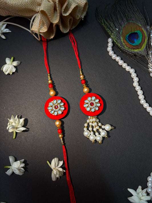 Royal Red Kundan Bhaiya Bhabhi Rakhi Set