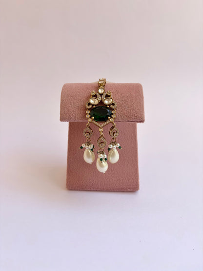 Green Moissanite Layered Pendant Necklace Set