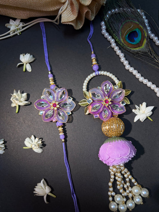 Lavender Mirror Crafted Fancy Bhaiya Bhabhi Rakhi Set