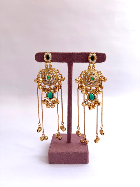 Kashmiri Long Pearl Work Earrings