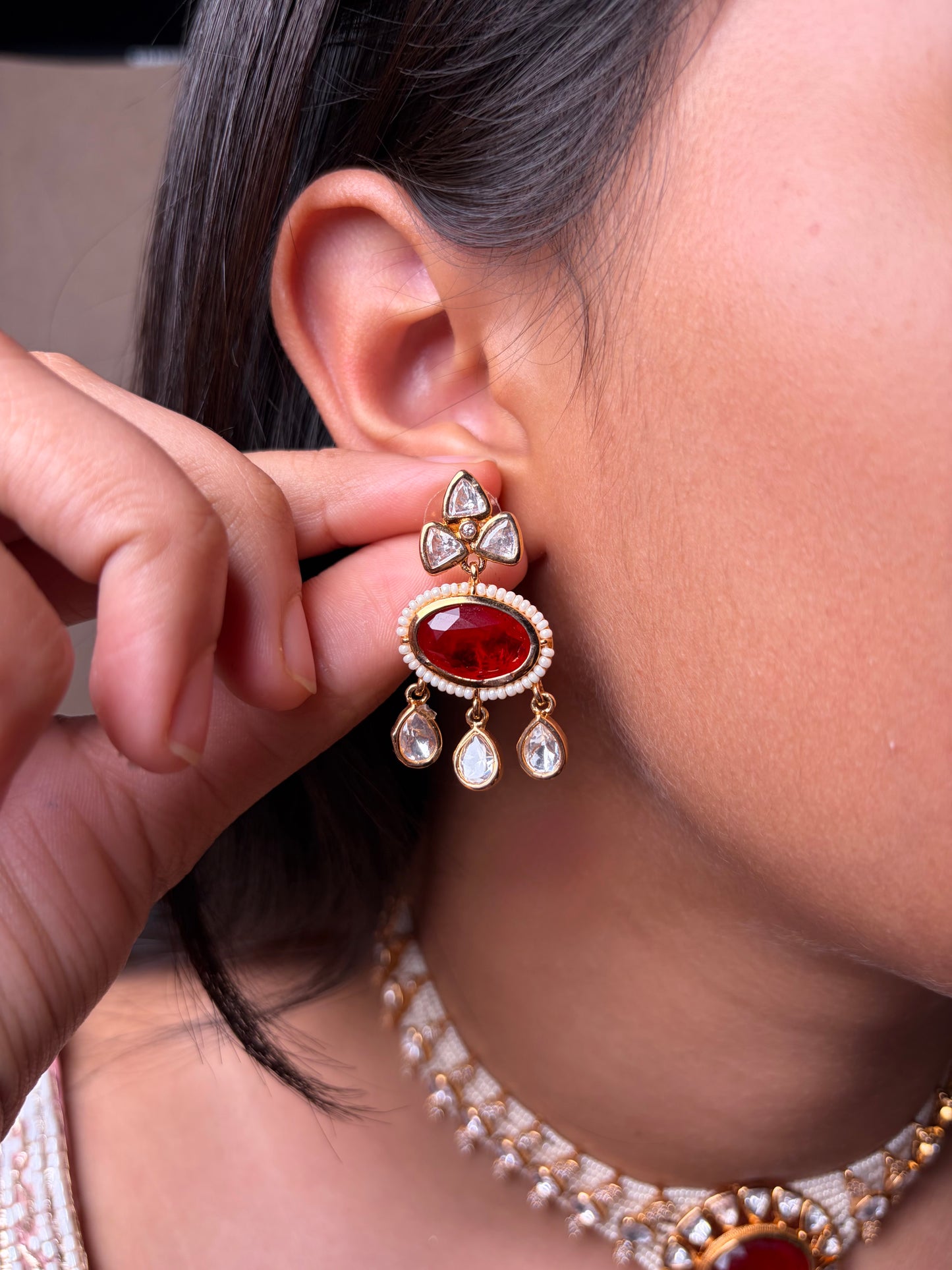 Ruby & Pearl Moissanite Cocktail Necklace