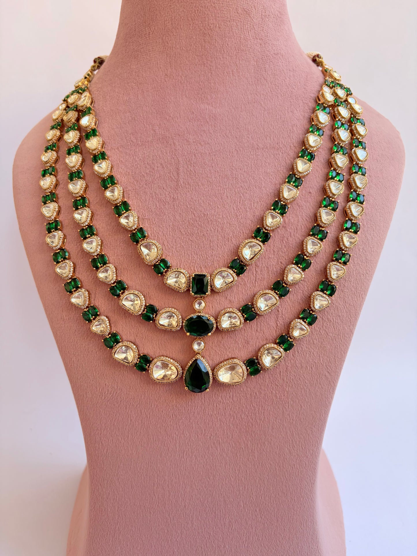 Multi Layer Green Moissanite Beads Necklace