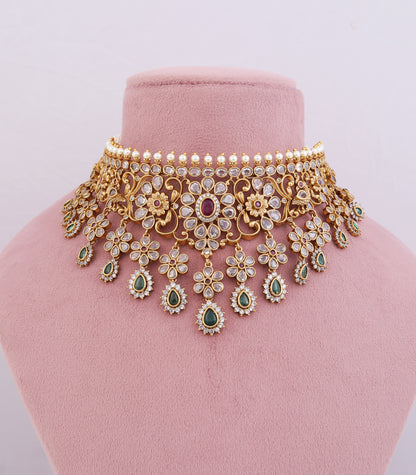 Kundan Green Drop Choker Necklace