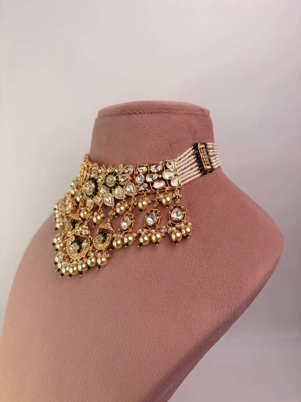 Modern Moissanite Kundan Pearl Necklace