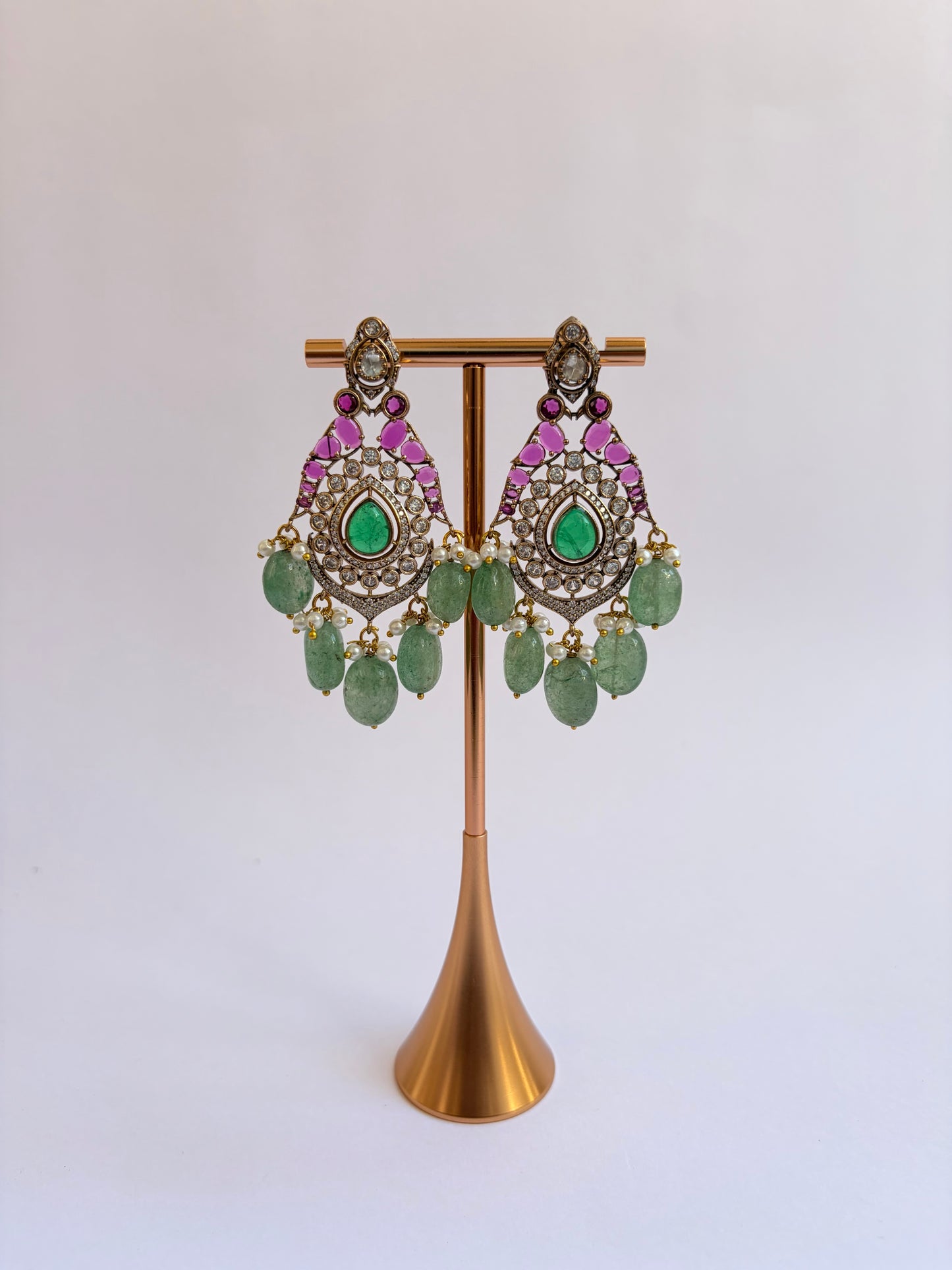 Pink Green Moissanite Long Bridal Necklace