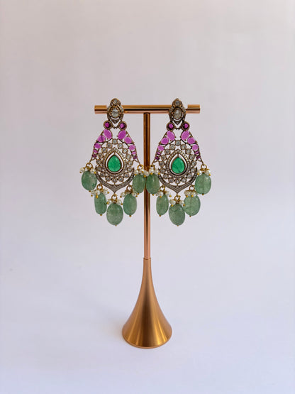 Pink Green Moissanite Long Bridal Necklace