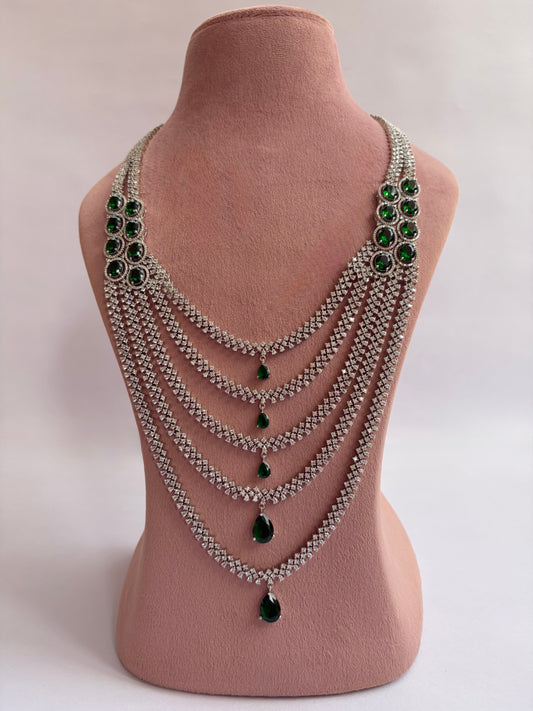 Diamond Style Layered Emerald Necklace