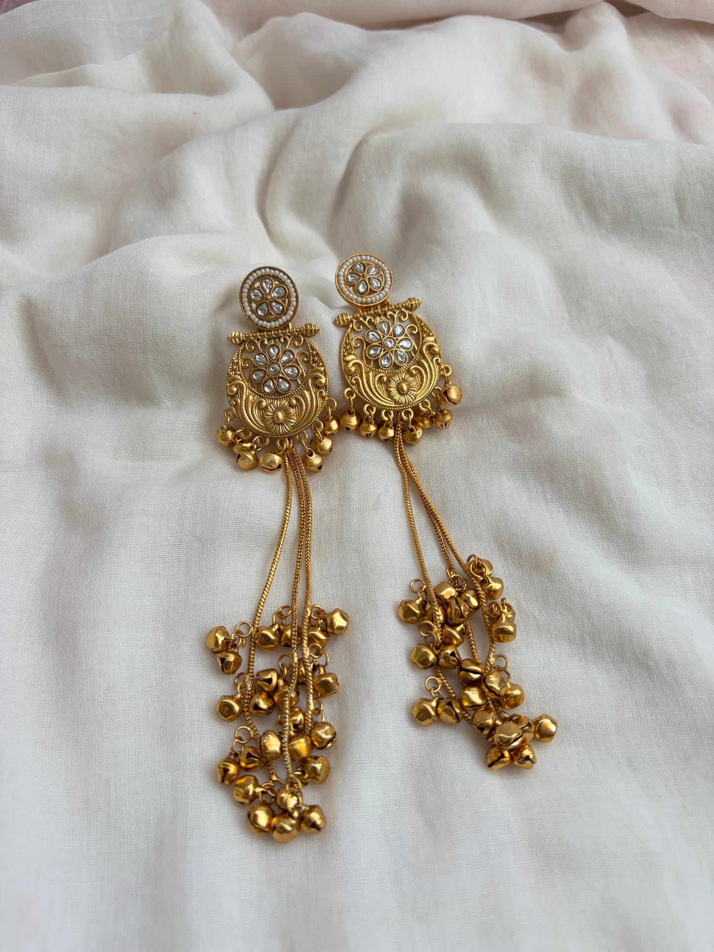 Simple Kashmiri Long Kundan Earrings