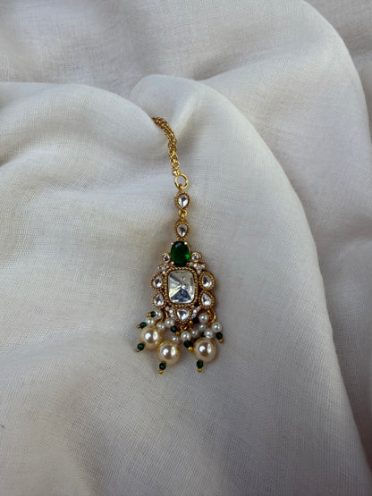 Green Moissanite Kundan Bridal Necklace Set