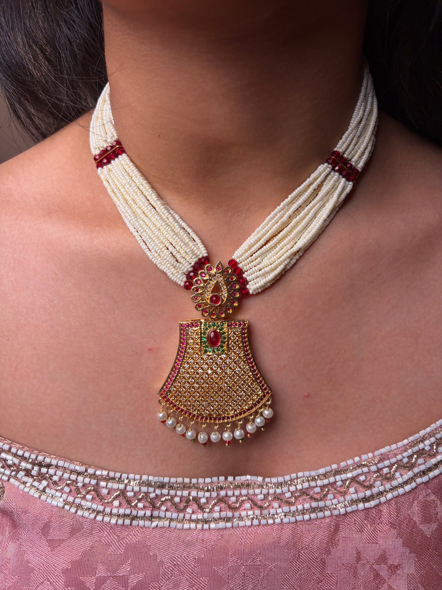 Traditional Gold Plated Perl Mala Necklace