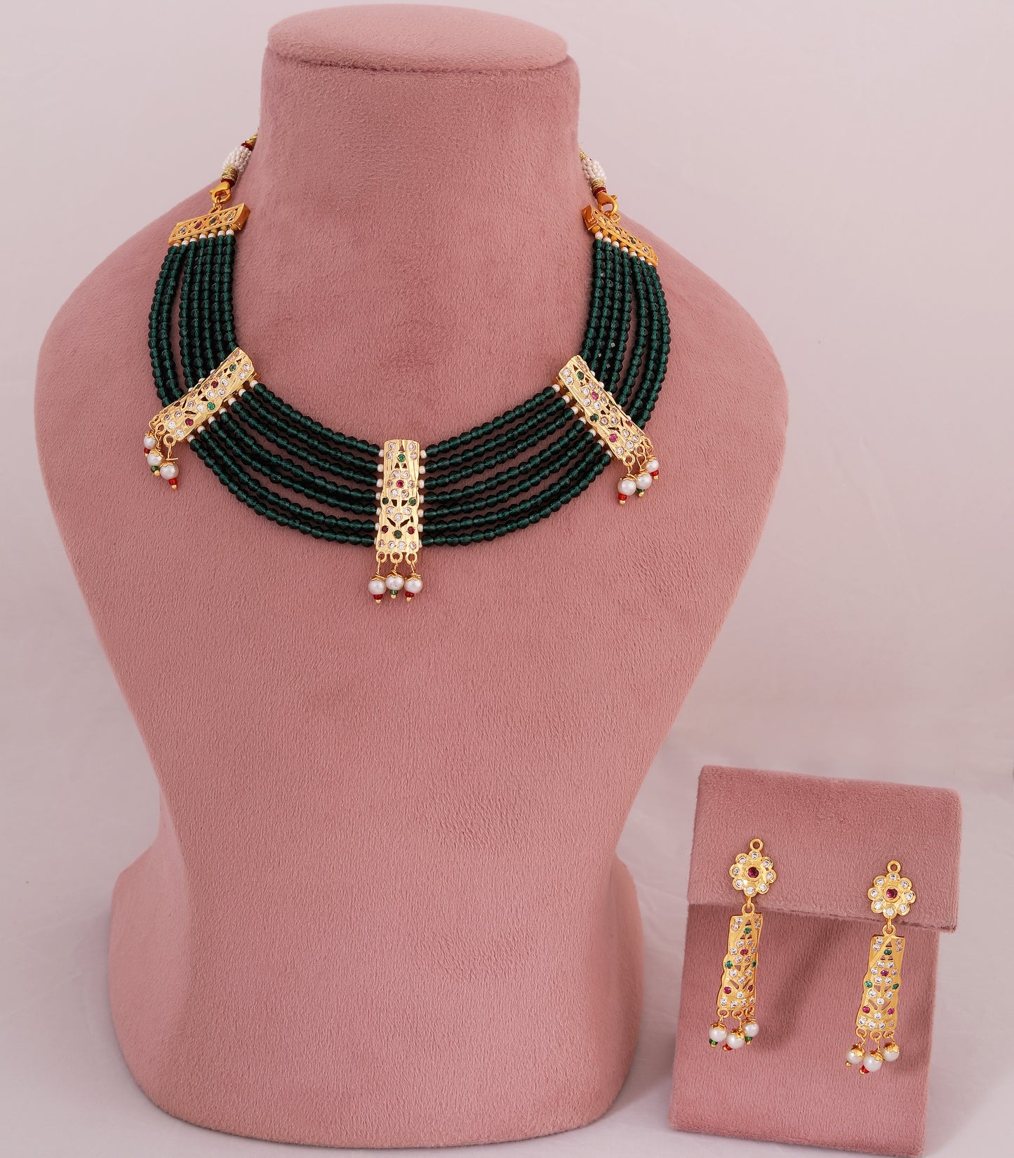 Green Beaded Jadau Statement Choker