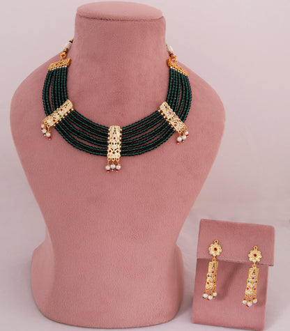 Green Beaded Jadau Statement Choker